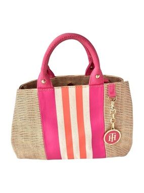 Tommy Hilfiger Preppy Jolene Printed Straw w/ Printed Stripes Pink Handbag